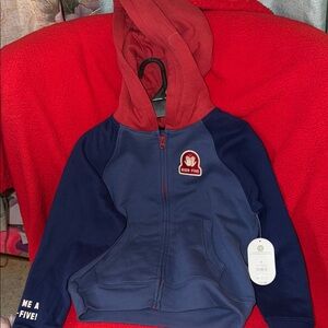 Kids Navy & Red Hooded Zip-Up Sweatshirt - High-Five Patch